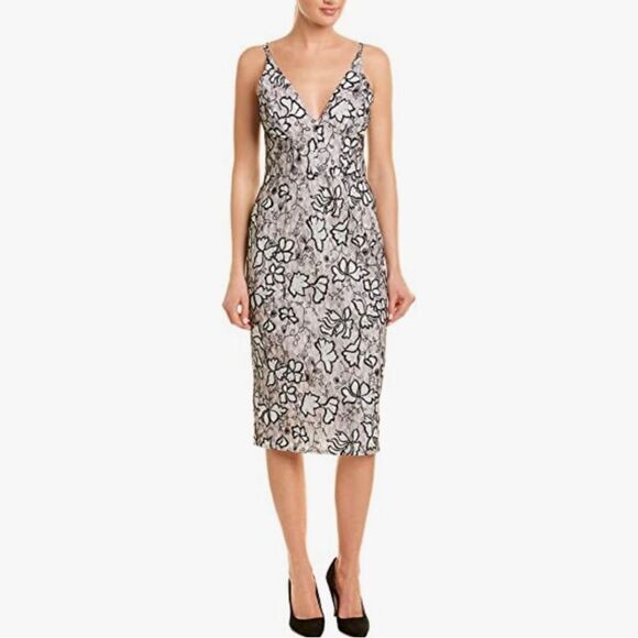 Dress the population Nadia plunge v neck lace dress xxl grey new no tags REVOVE - Picture 1 of 16